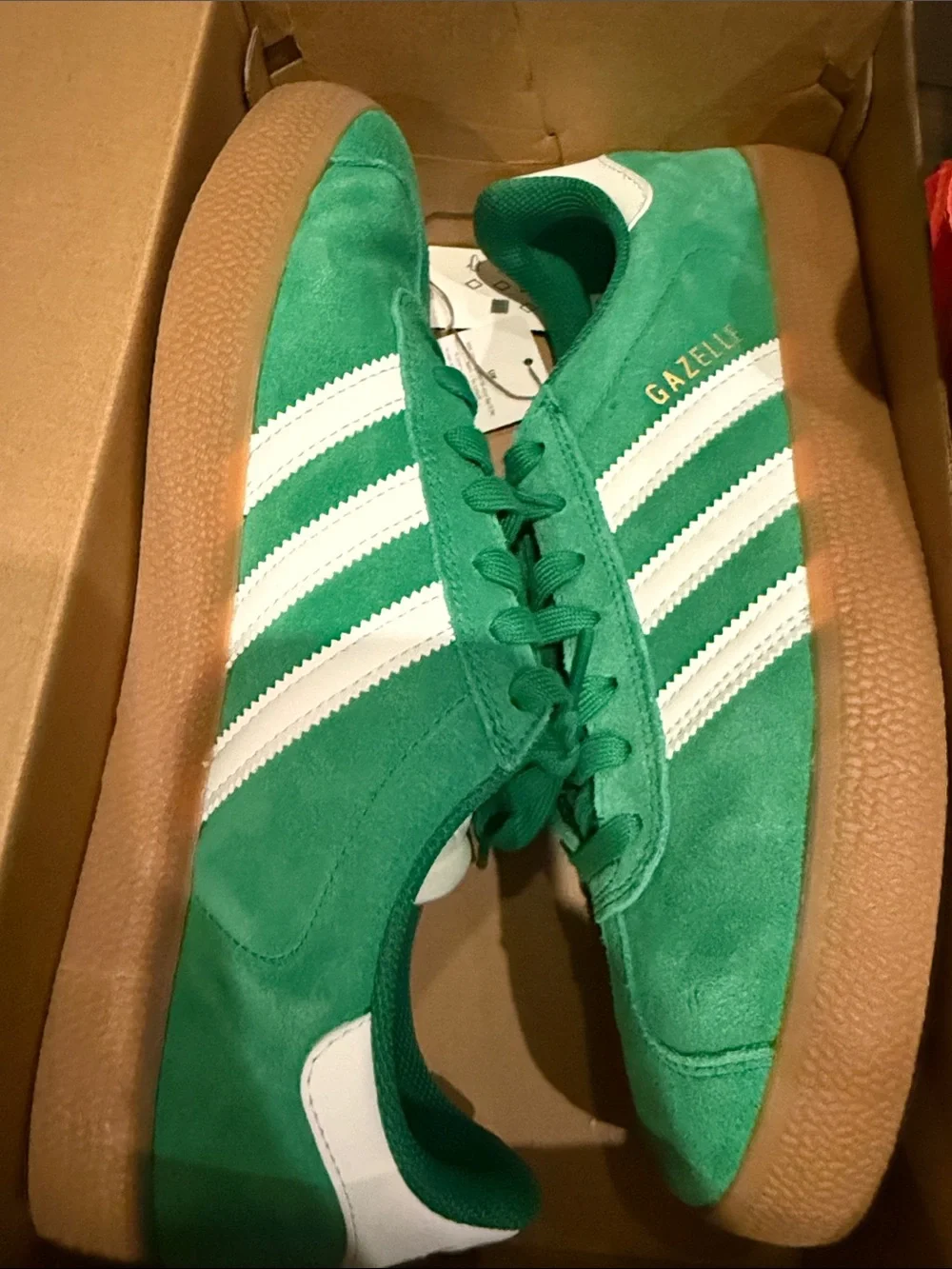 adidas Gazelle Green Suede Sneakers with White Stripes